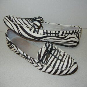 Sperry Sz 9.5M Zebra Print Leather Pony Hair Loafers Top-Siders Tassel Flats Moc
